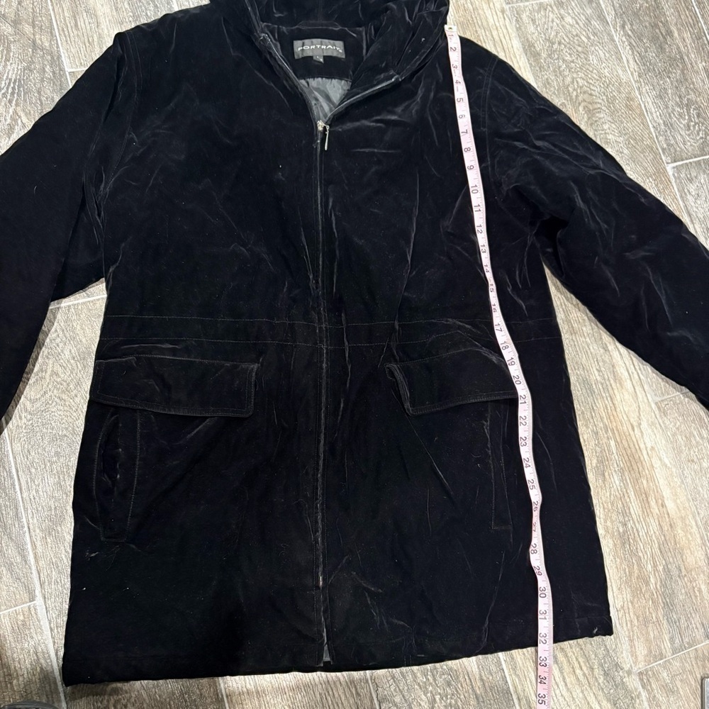 Vtg PORTRAIT Black Velvet Women’s Coat Hooded Sz‎ L Holiday 90s Classic Boho - Picture 11 of 15
